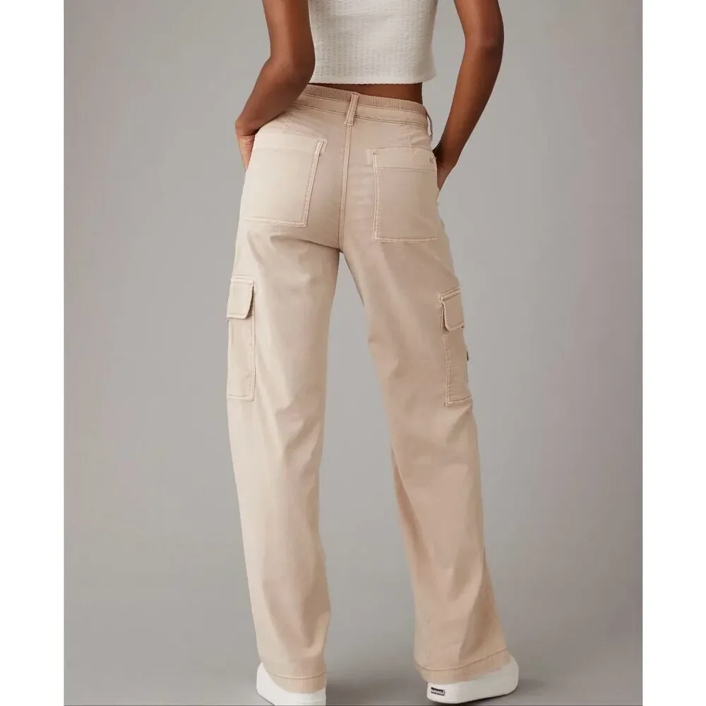 AE Dreamy Drape Stretch Cargo Super High-Waisted Baggy Wide-Leg Pant Beige 12 S